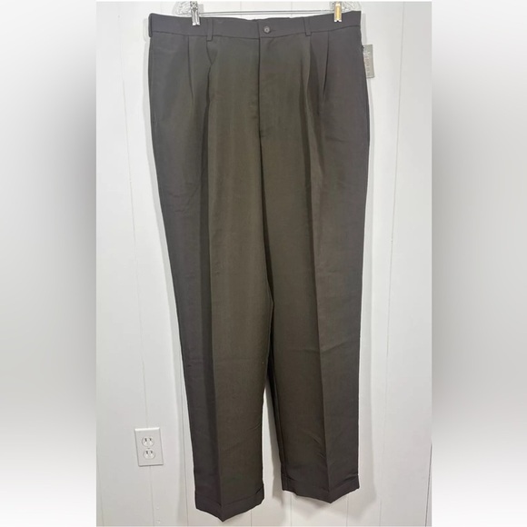 NWT J. Ferrar Men's Brown Olive Pleated Dress Pants Trousers Sz 38x34 - Picture 1 of 10